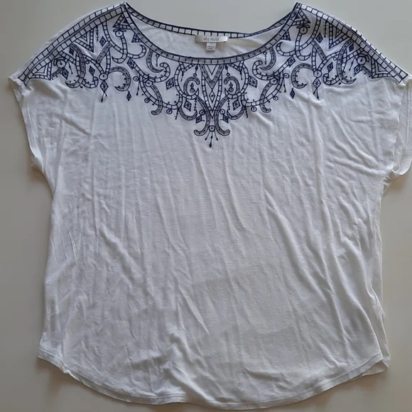 Ella Moss blue white embroidered tshirt small - Picture 3 of 11